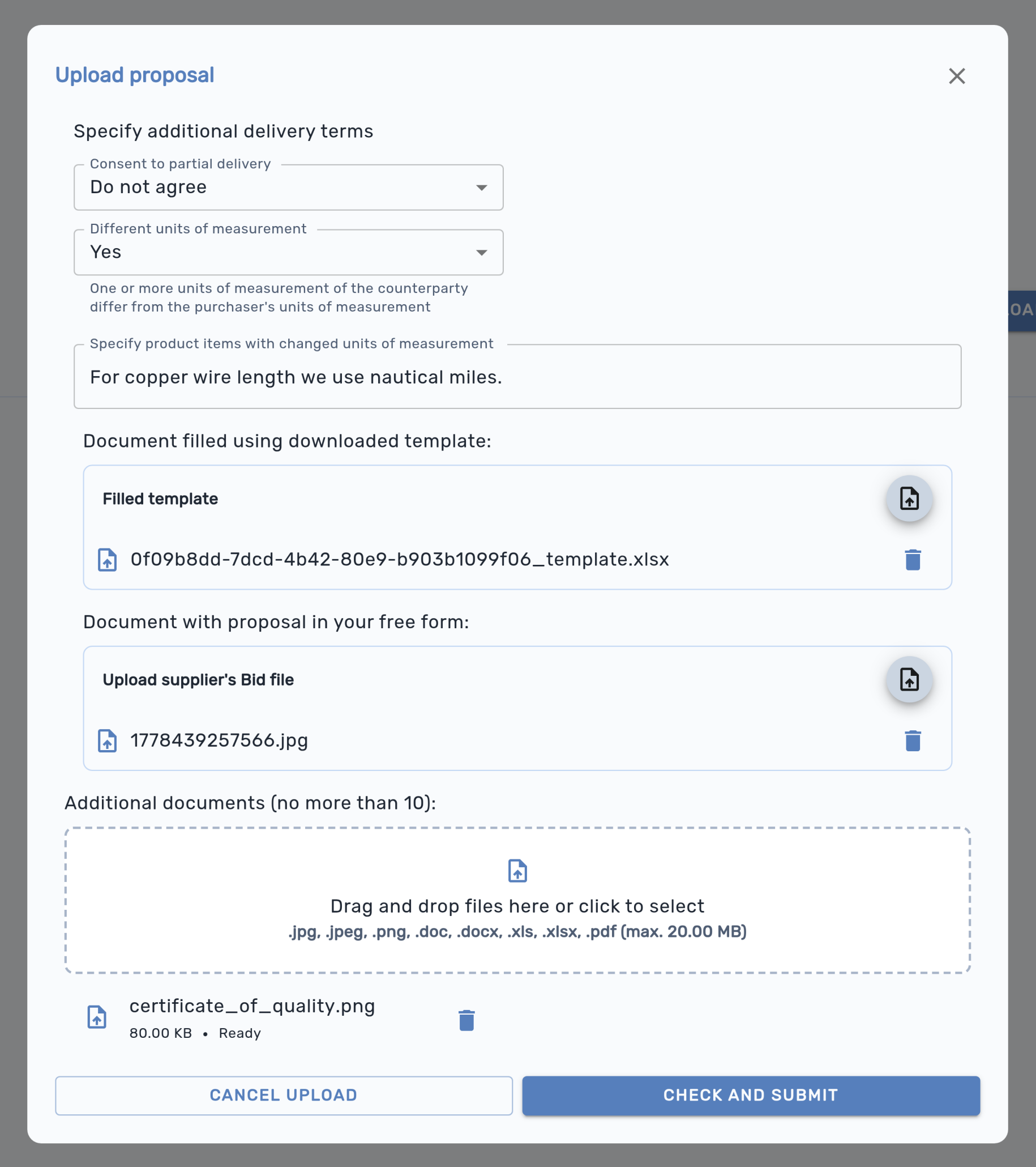 Platform interface: upload proposal
